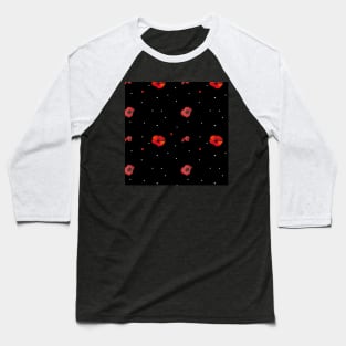 Poppies and little flowers on black background Baseball T-Shirt